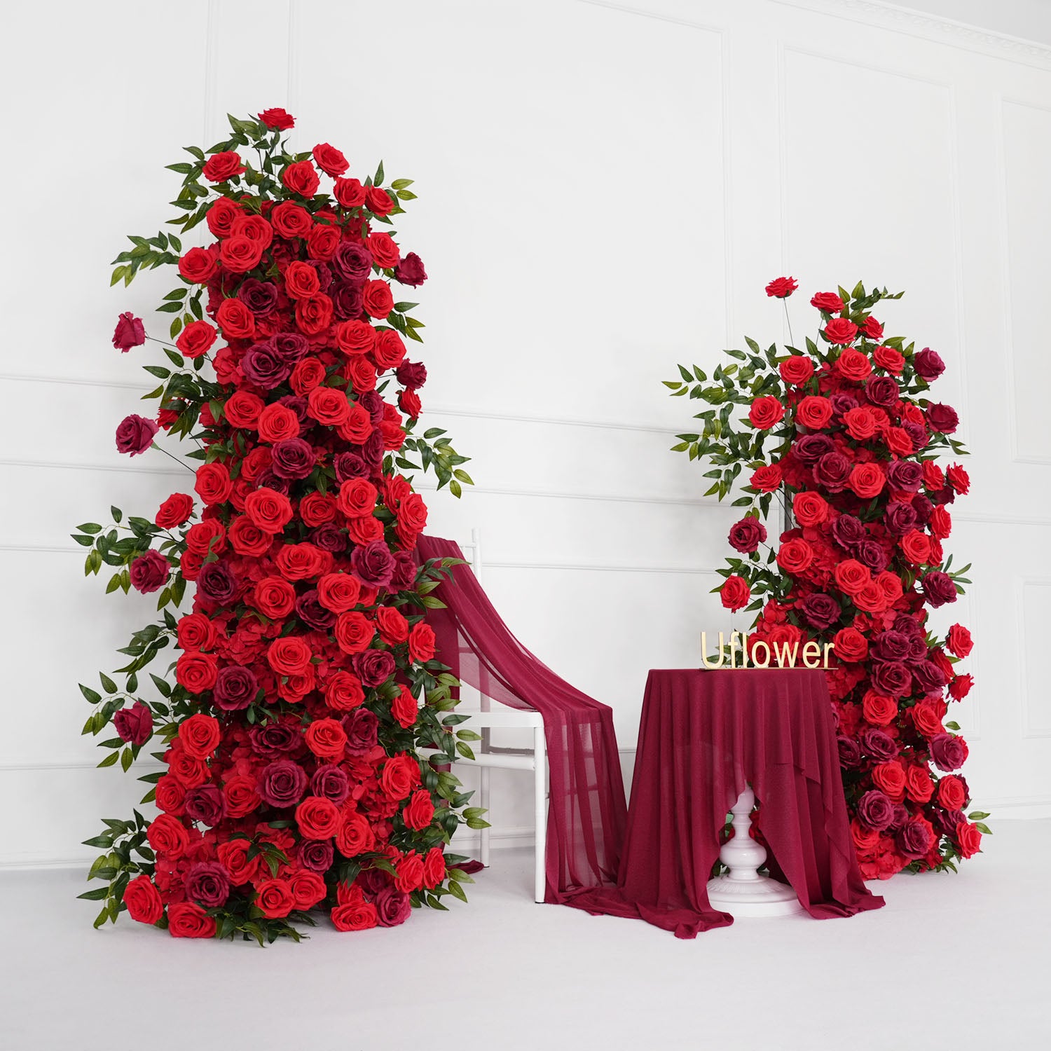 Artificial Red Rose Wedding KT Background Board Decor Flower Row Picture 4